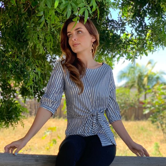 Eva Franco Anthropologie Striped Tie Detail Blouse - Picture 6 of 13